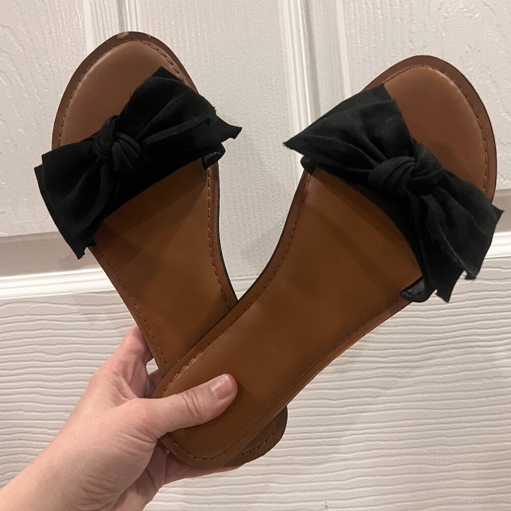Black Bow Slide Sandals Women’s Size 7 Slip On Flats